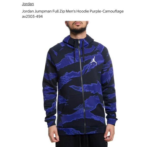 Jordan Jumpman Full Zip Hoodie Mens Purple Camouflage Active Jacket Medium - Picture 1 of 5